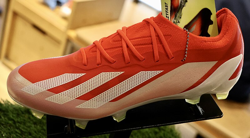 adidas X Crazyfast Elite (2023) — the last boot to carry the X name, on display at adidas Orchard Road, Singapore.